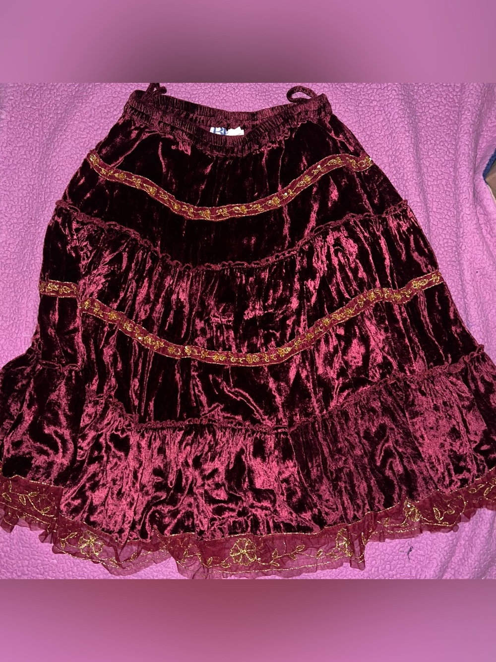 VTG Y2K BFA  Classics Whimsigoth Burgundy Velvet Midi Skirt Medium P